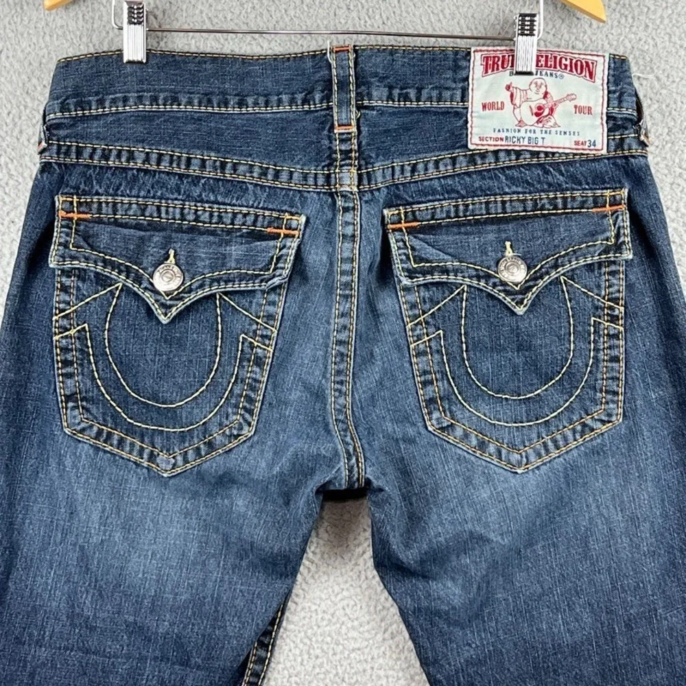 VTG Y2K True‎ Religion Ricky Big T Jeans Men's Sz 36 Seat 34 Meas. 38x32 USA